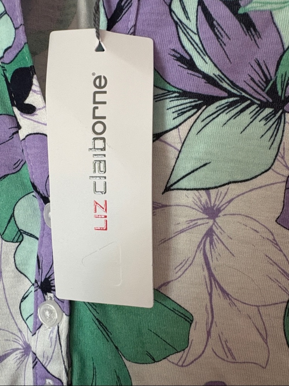 Liz Claiborne Purple & Mint Floral Sleeveless Henley Top Size L - Picture 6 of 9